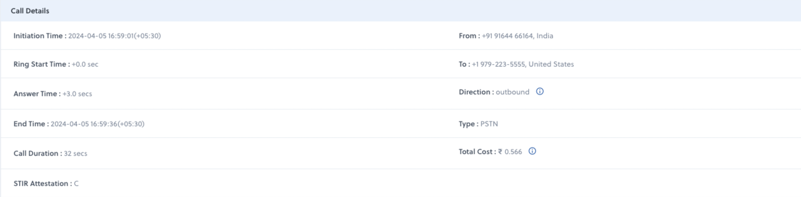 Zentrunk Debug Logs - Call Details