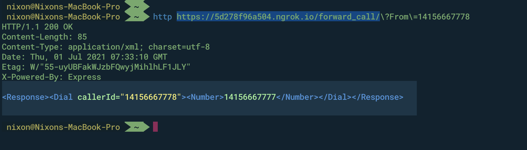 XML document with Dial XML element