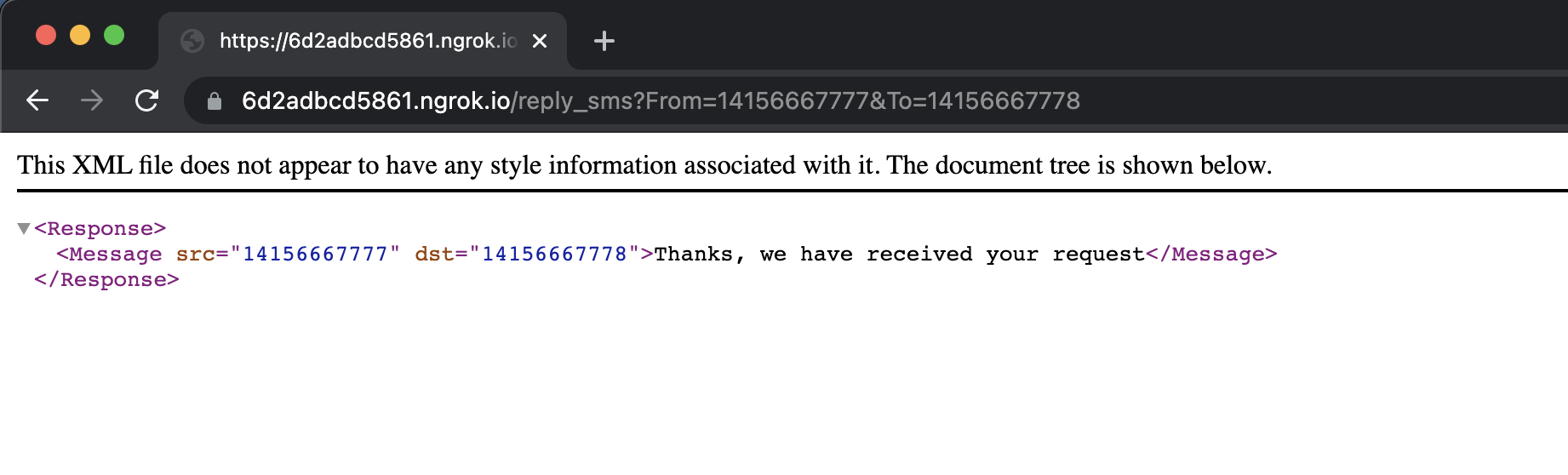 XML document with Message XML element