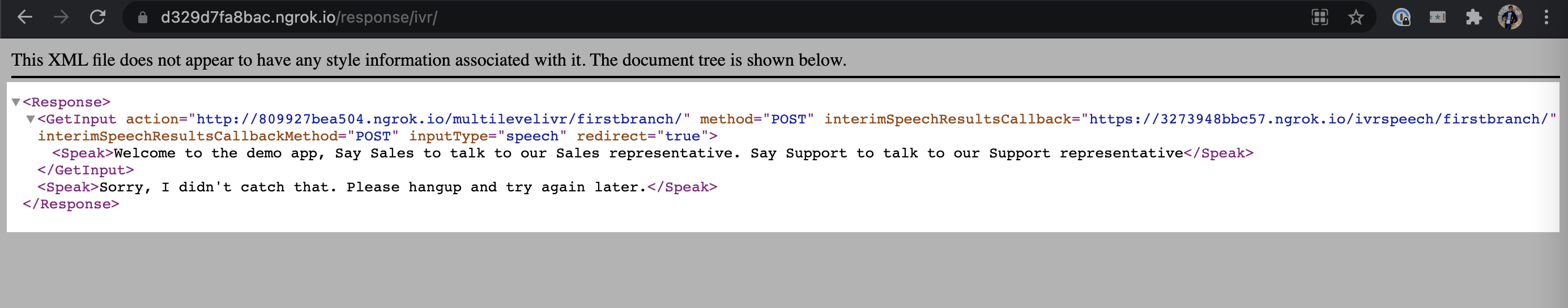 XML document with GetDigits XML element