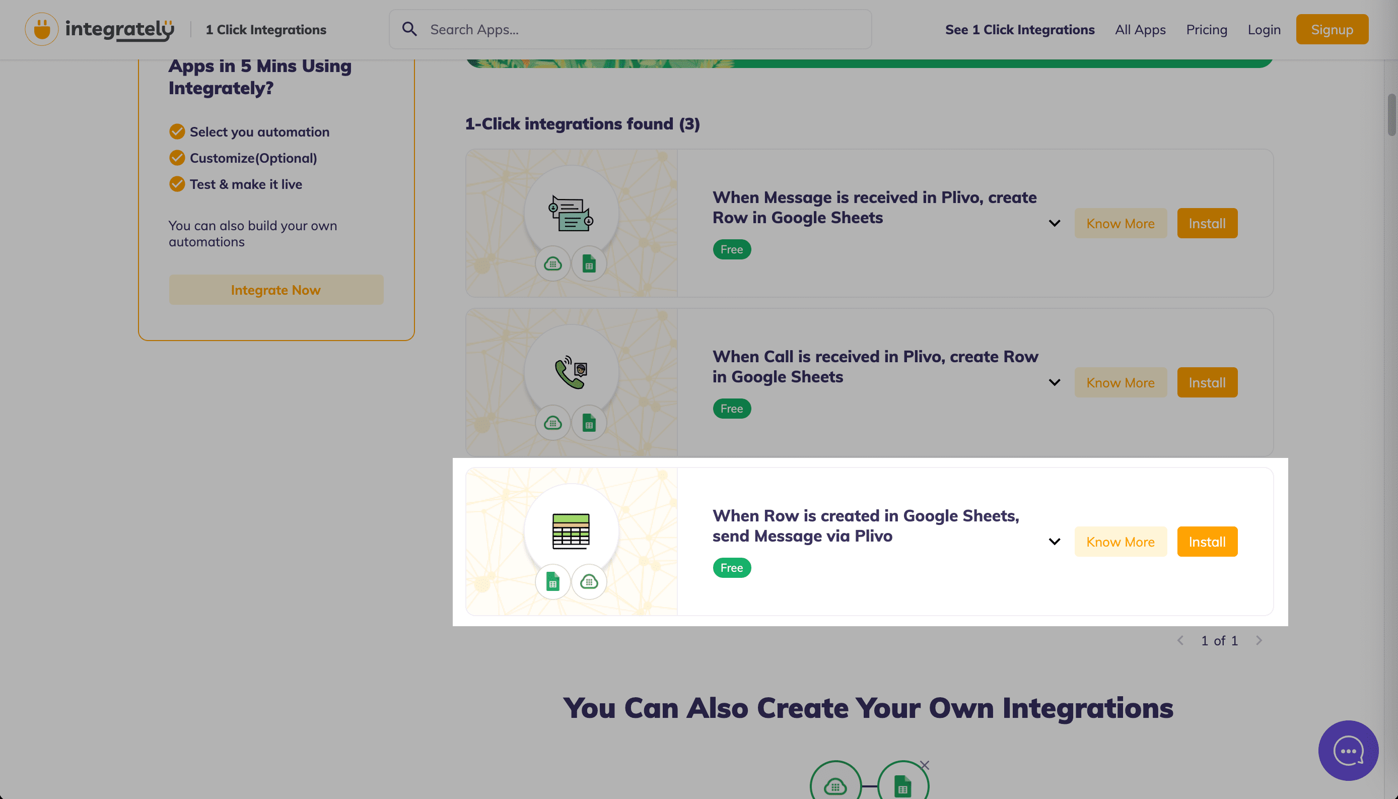 Select the send SMS via Plivo action for a new row updated in sheets