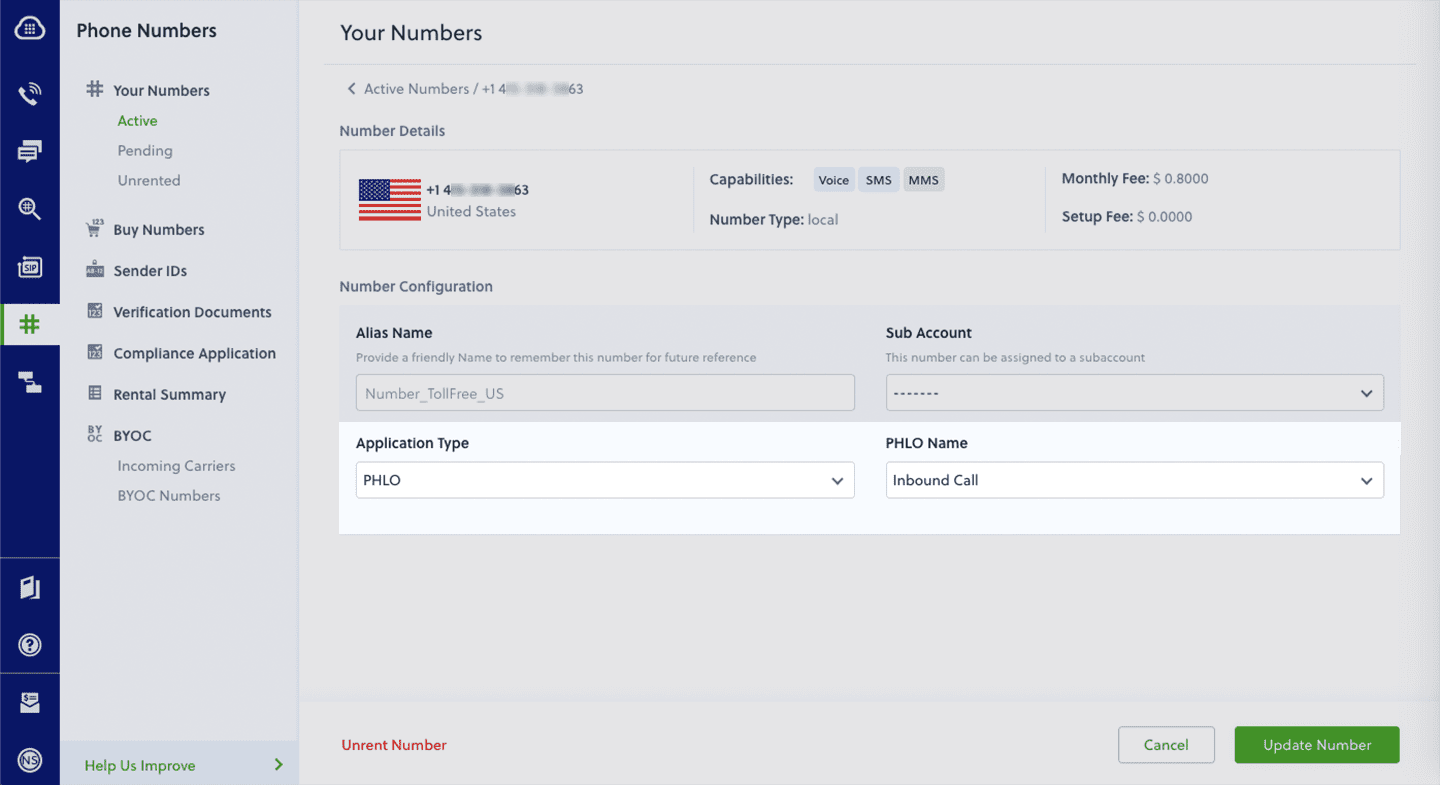 Assign PHLO to a Plivo number