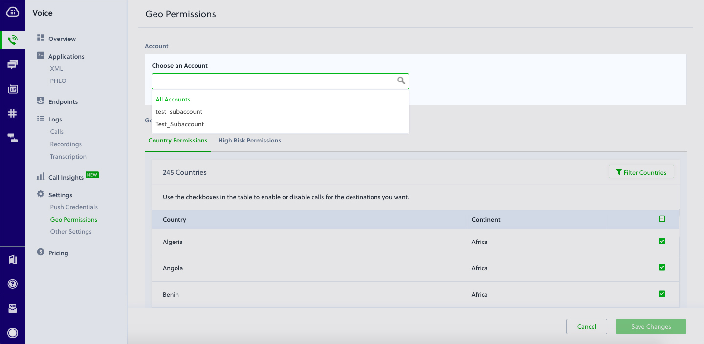 voice prevention- config_specific_subaccounts