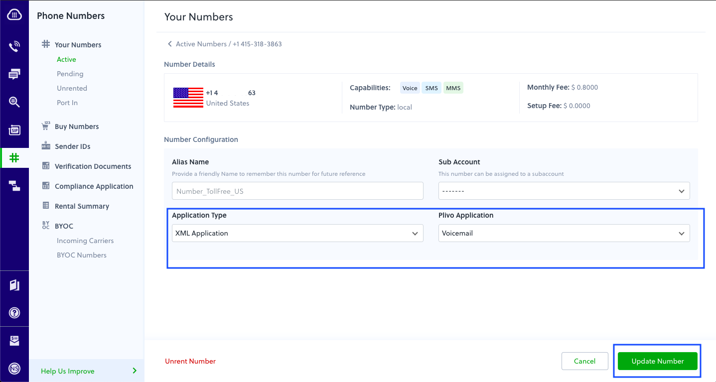 Assign Voicemail Application