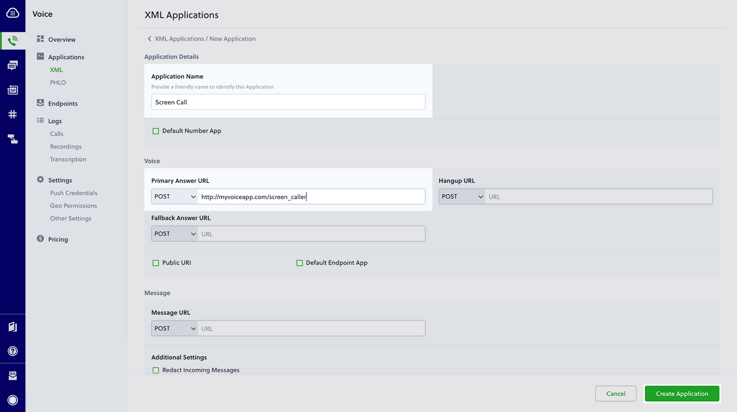 Create screencall application