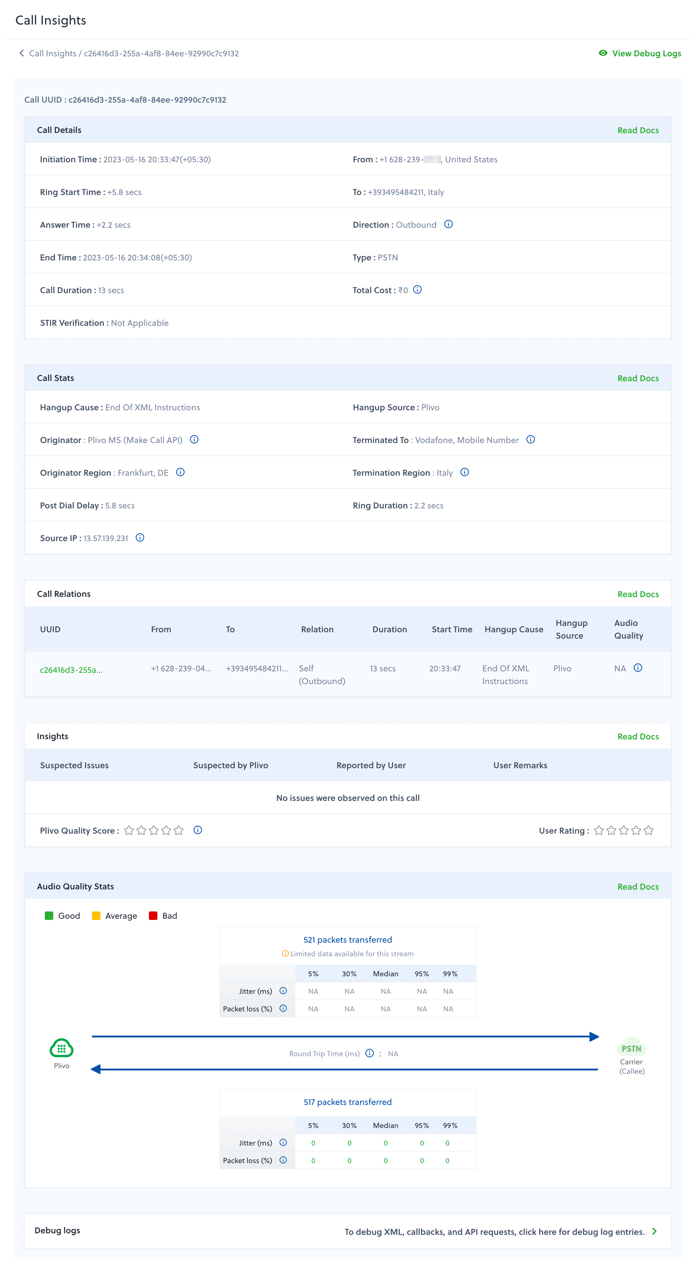 Call Insights detail screen